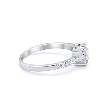 Cluster Flower Design Ring Round Simulated CZ 925 Sterling Silver